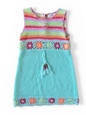 deux par deux Multicolor Crochet Knit Dress - Pink, Orange, Turquoise size 3